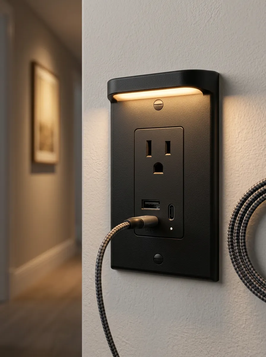 Slim-Bezel Modern Minimalist Black Matte LED Outlet Cover