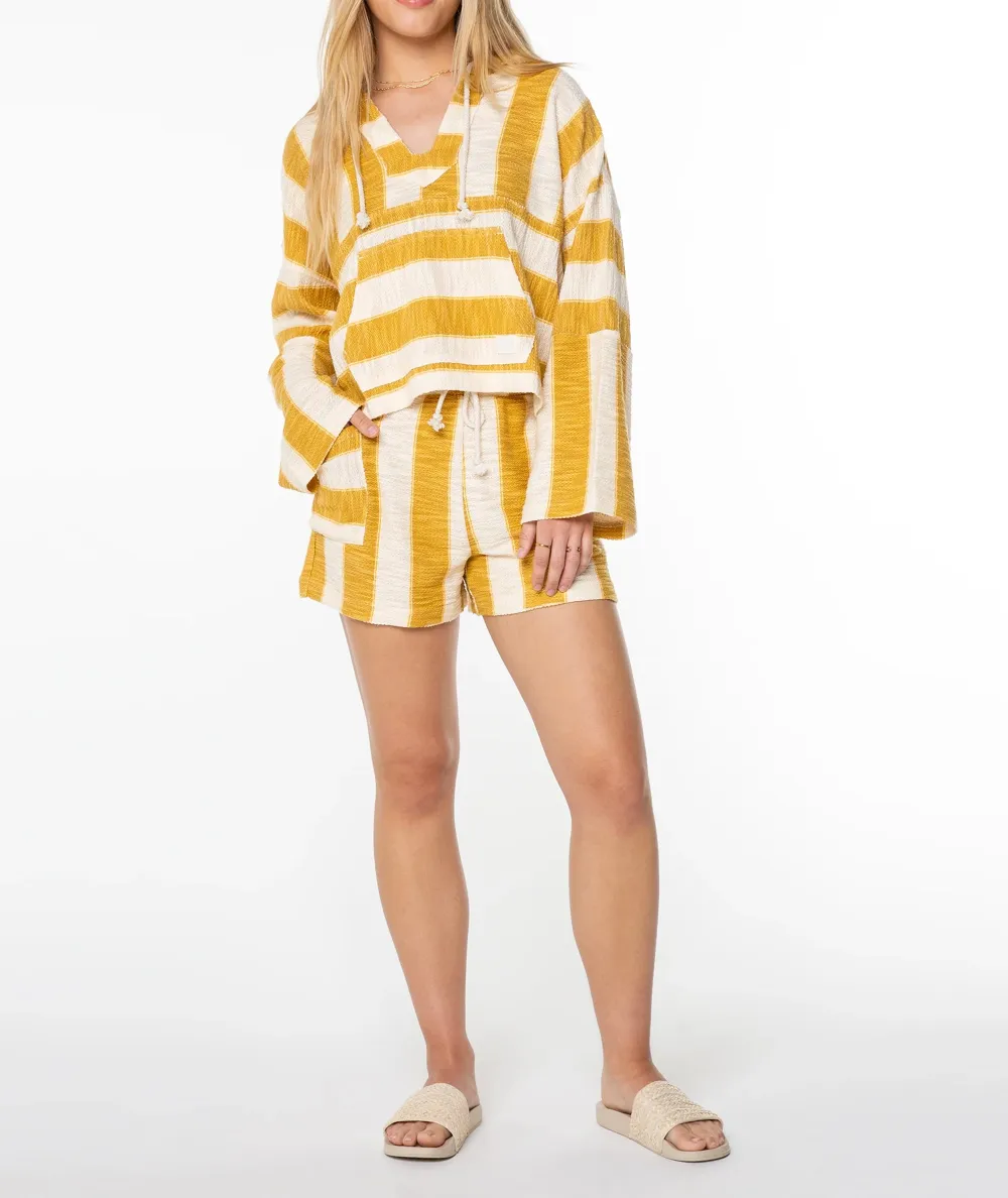 Coarse Striped Hooded Pure Cotton Sweatshirt