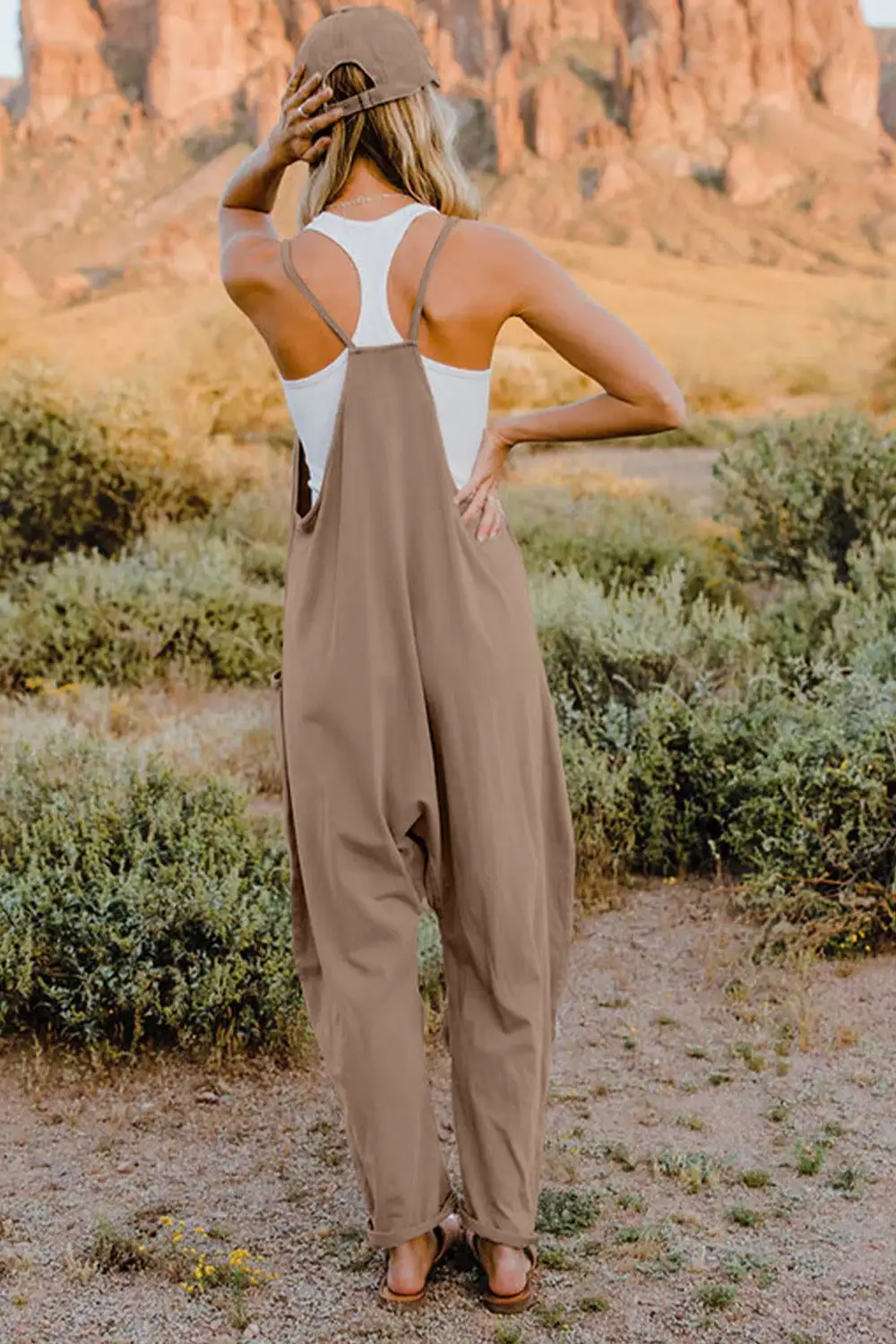 V Neck Sleeveless Pocket Jumpsuit