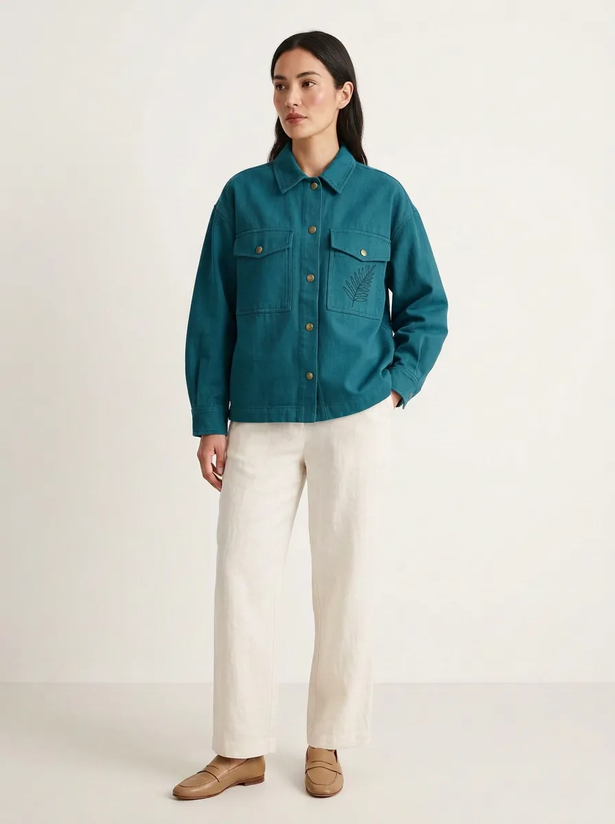 Women's Fern Leaf Pattern Olive Jacket