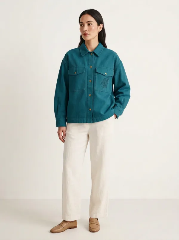 Women's Fern Leaf Pattern Olive Jacket