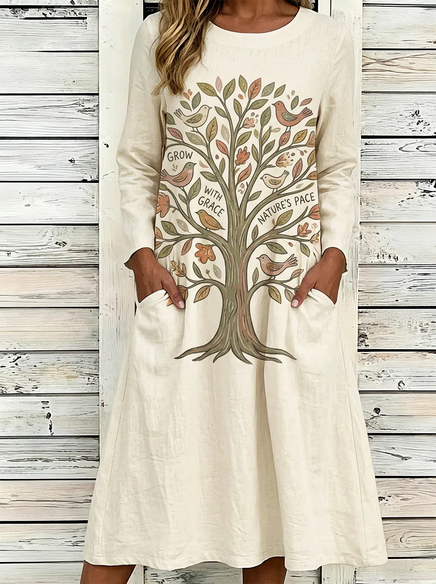 Women's Nature Lover Tree Bird Grow With Grace Printed Dress