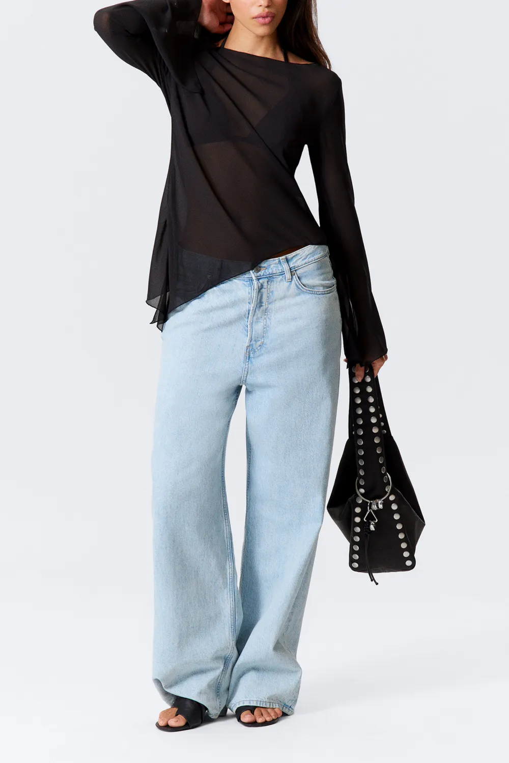 Asymmetric Hem Long Sleeve Blouse