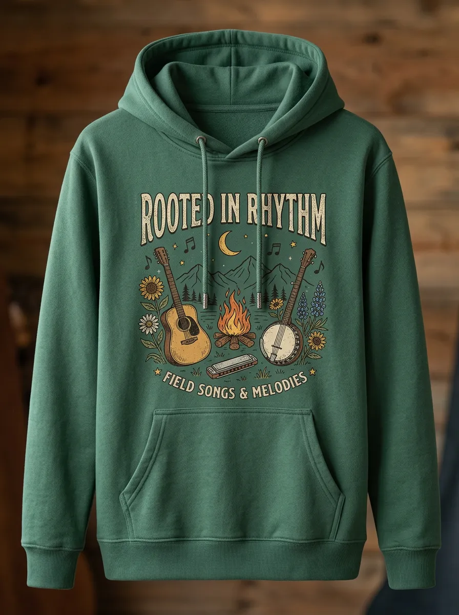 Country Music Guitar Banjo Campfire Pullover Hoodie