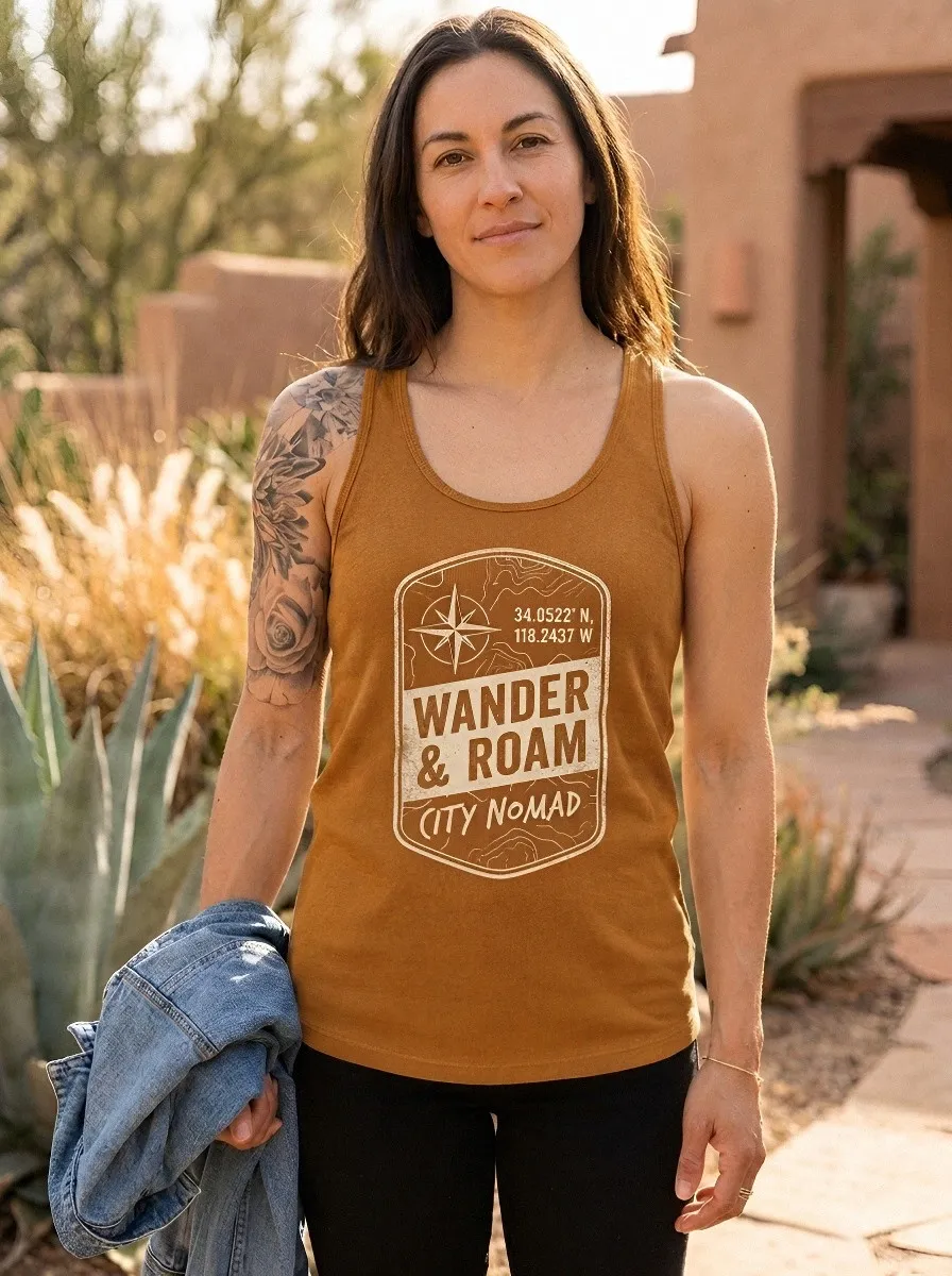 Women's Wander Roam Compass Coordinates Printed Tank Top