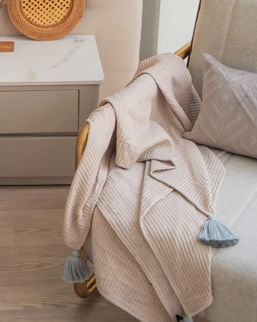 Slate Honeycomb Woven Throw With Tassels
