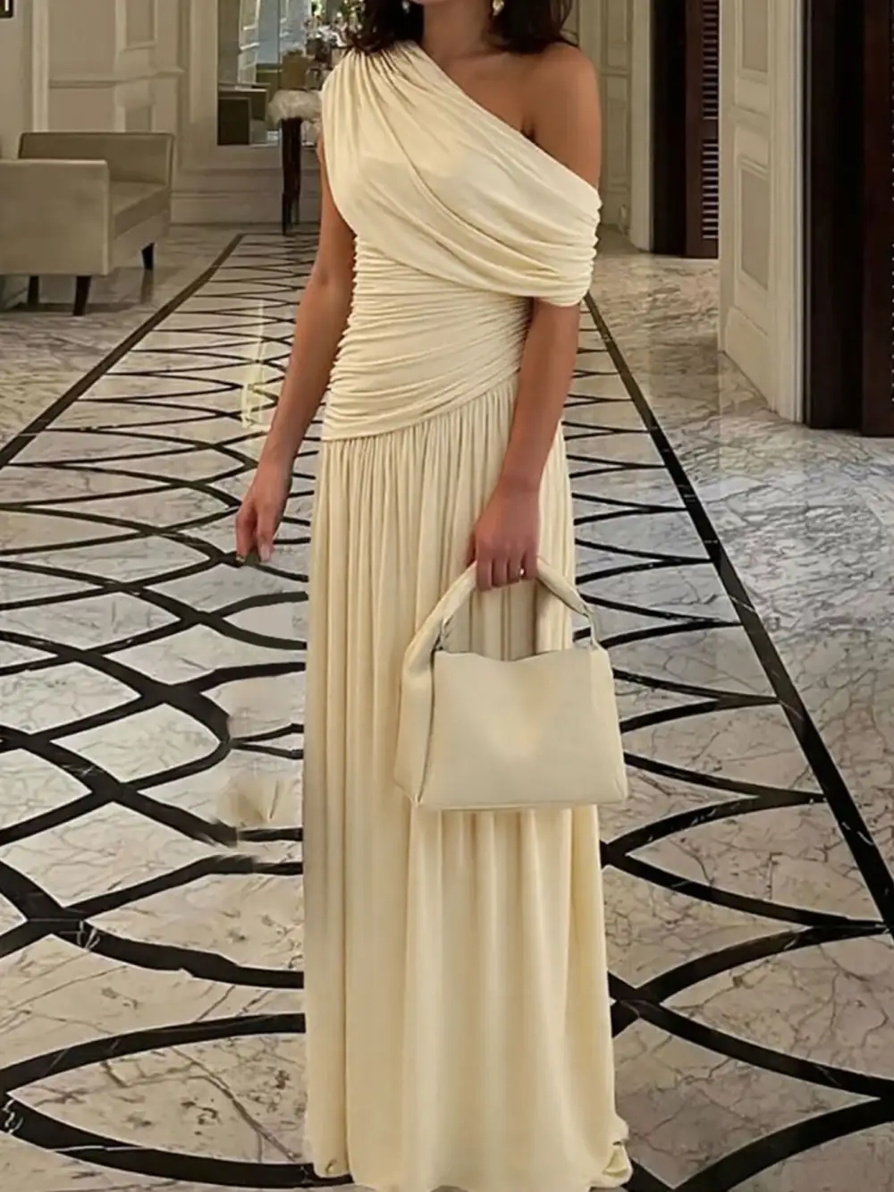 Ruched One-Shoulder Maxi Dress