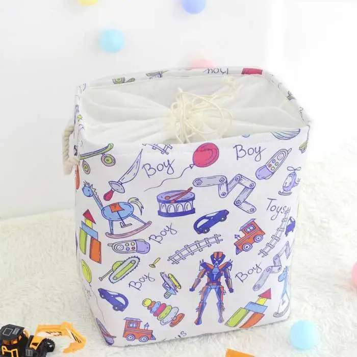 Drawstring Square Polyester Fabric  Laundry Basket