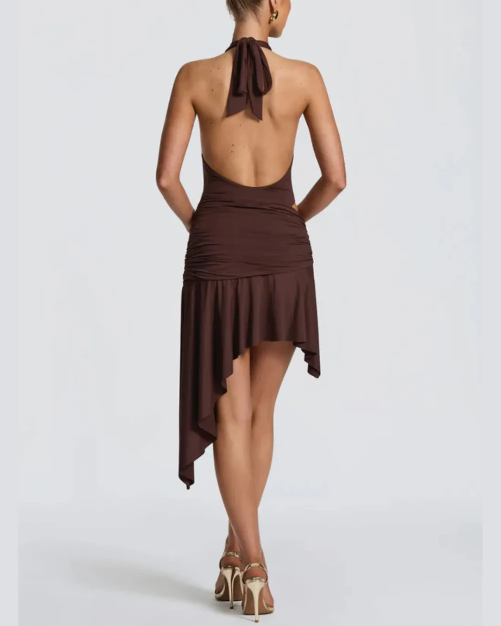 V Halter Twist Asymmetric Mini Dress