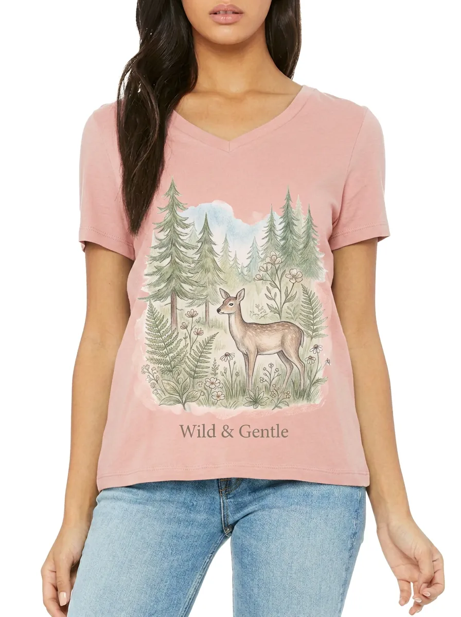 Women's Nature Lover Deer Forest Wild & Gentle Printed T-shirt