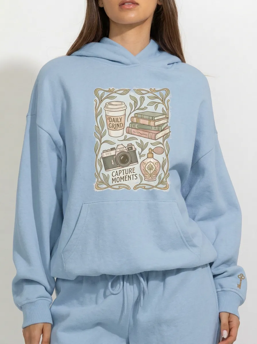 Women's Coffee Book Camera Aesthetic Printed Hoodie