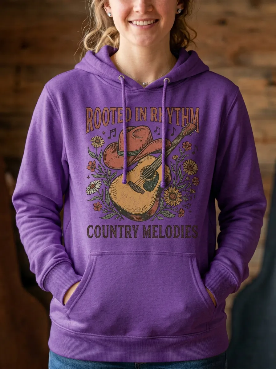 Guitar Cowboy-Hat Women's Country Music Printed Hoodie