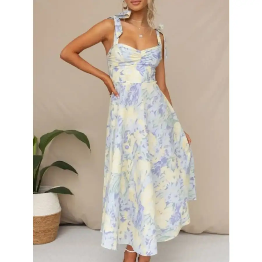 Tie-Strap Sweetheart Neck Midi Dress