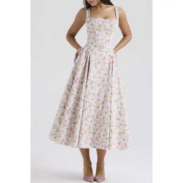 Neck Square Neck Wide Strap Midi Dress