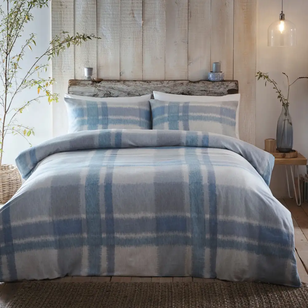 Balanced Bedroom Reversible Check Brushed Cotton Duvet Cover Set