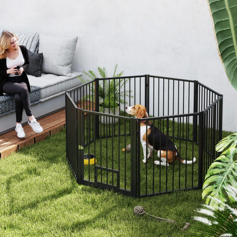 Indoor Metal Dog Playpen with Dual Gates, Pet Enclosure for Room-Sized Pet Containment