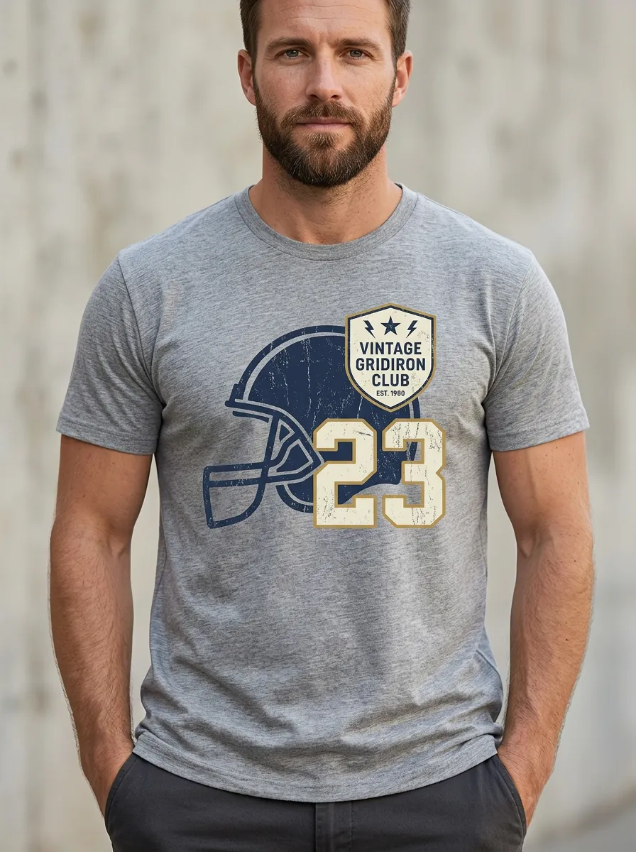 Men's Weekend Football Gridiron Ball Crew Neck Graphic T-Shirt
