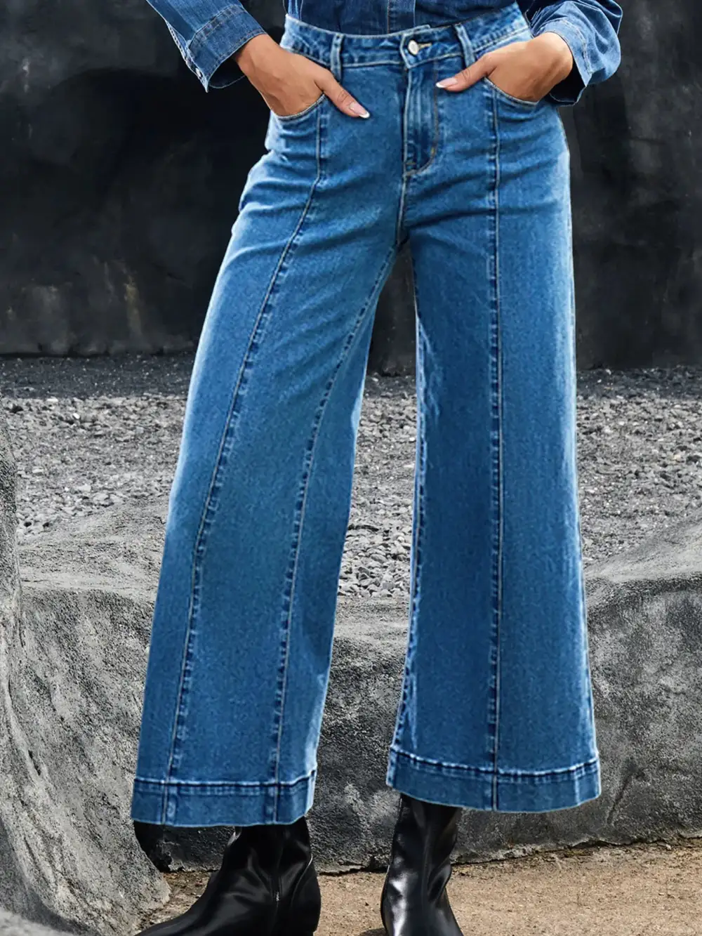 Flare Leg Seam Detail Denim Jeans