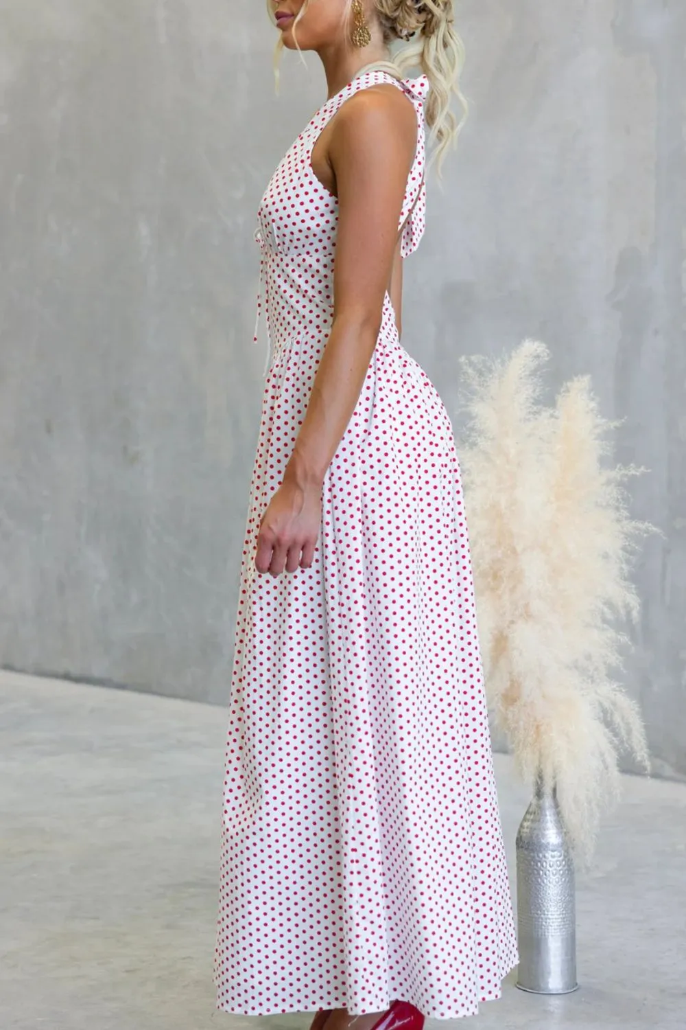 Classic Halter Polka-Dot Maxi Dress