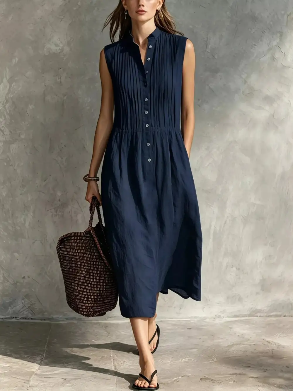 Sleeveless Button Front Midi Dress