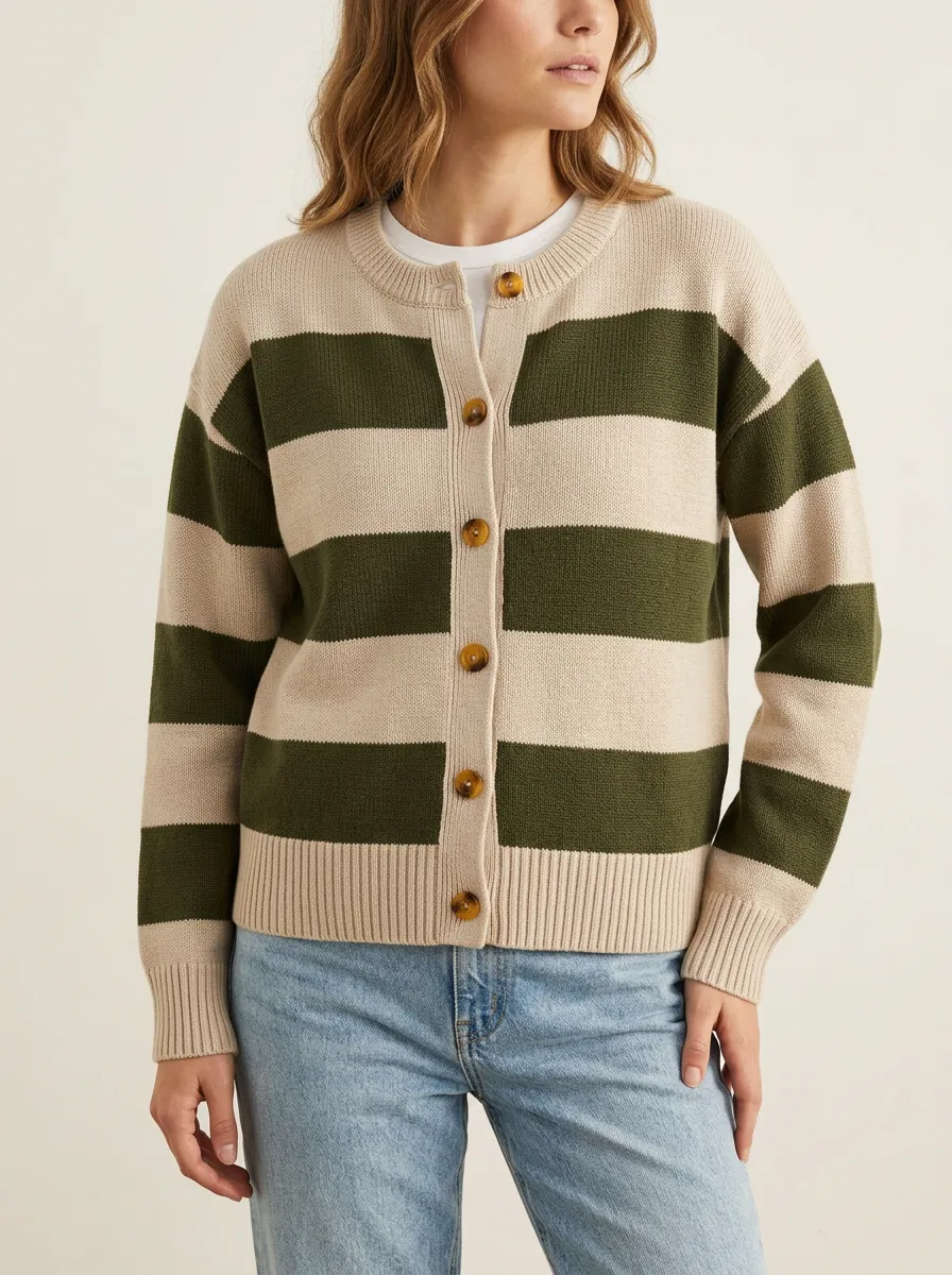 Traditional Rugby Striped Knit Cardigan