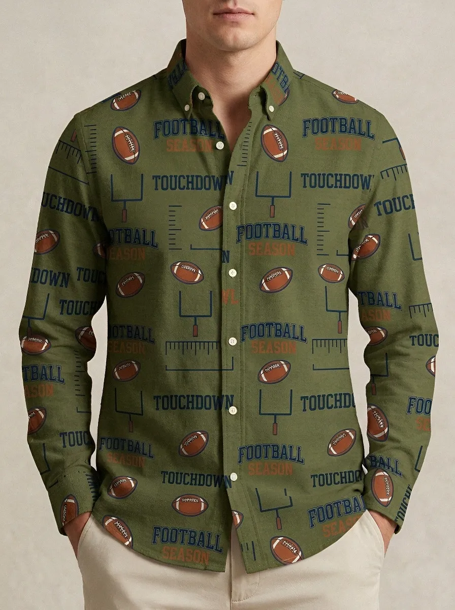 Men's Football Season Touchdown Pattern Printed Button-down Shirt