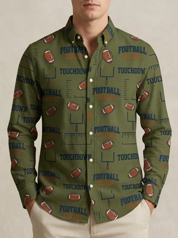 Men's Football Season Touchdown Pattern Printed Button-down Shirt