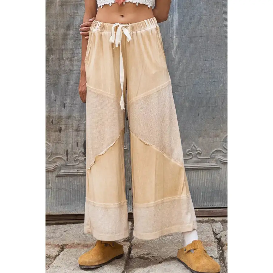 Elastic Waistband Wide Leg Pants with Drawstring