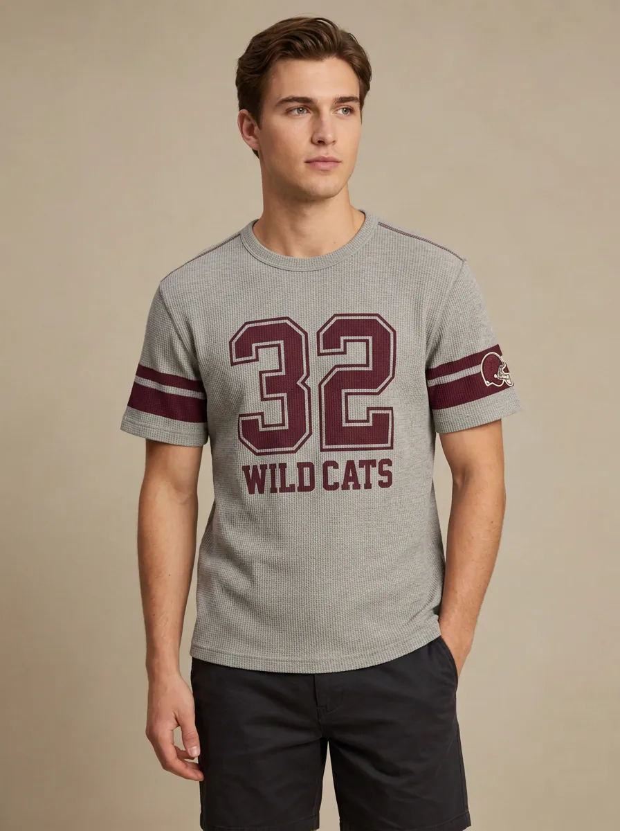 Men's Football Fan Wildcats 32 Number Printed Waffle T-shirt