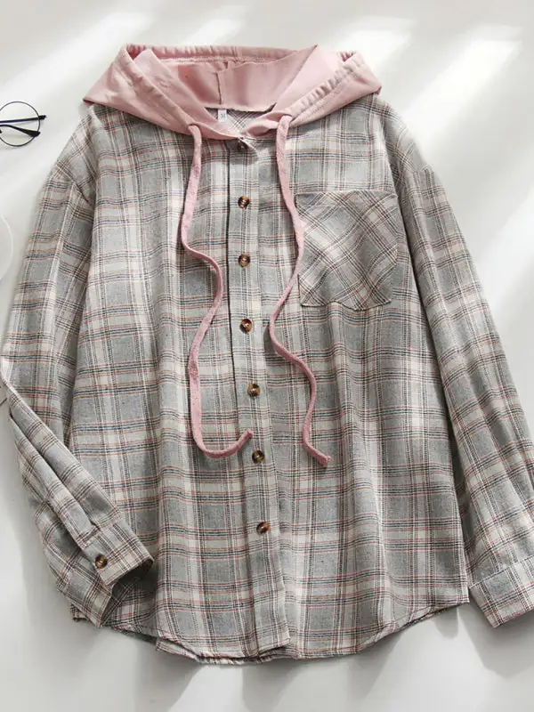 Button-Down Hooded Collared Cotton Jacket