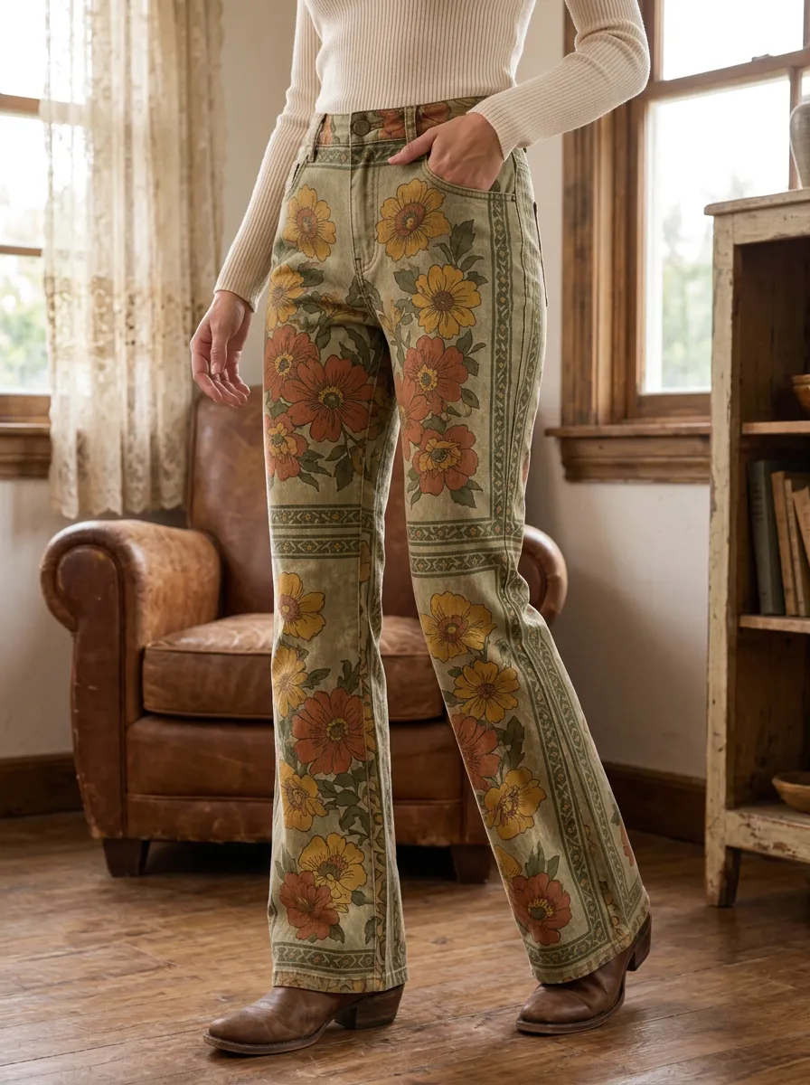 Women's Vintage Floral Boho Retro Printed Pants