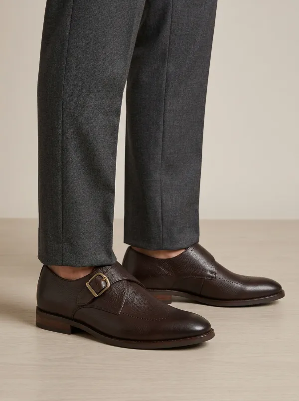 Men's Leather Brogue Monk Strap Dress Shoes