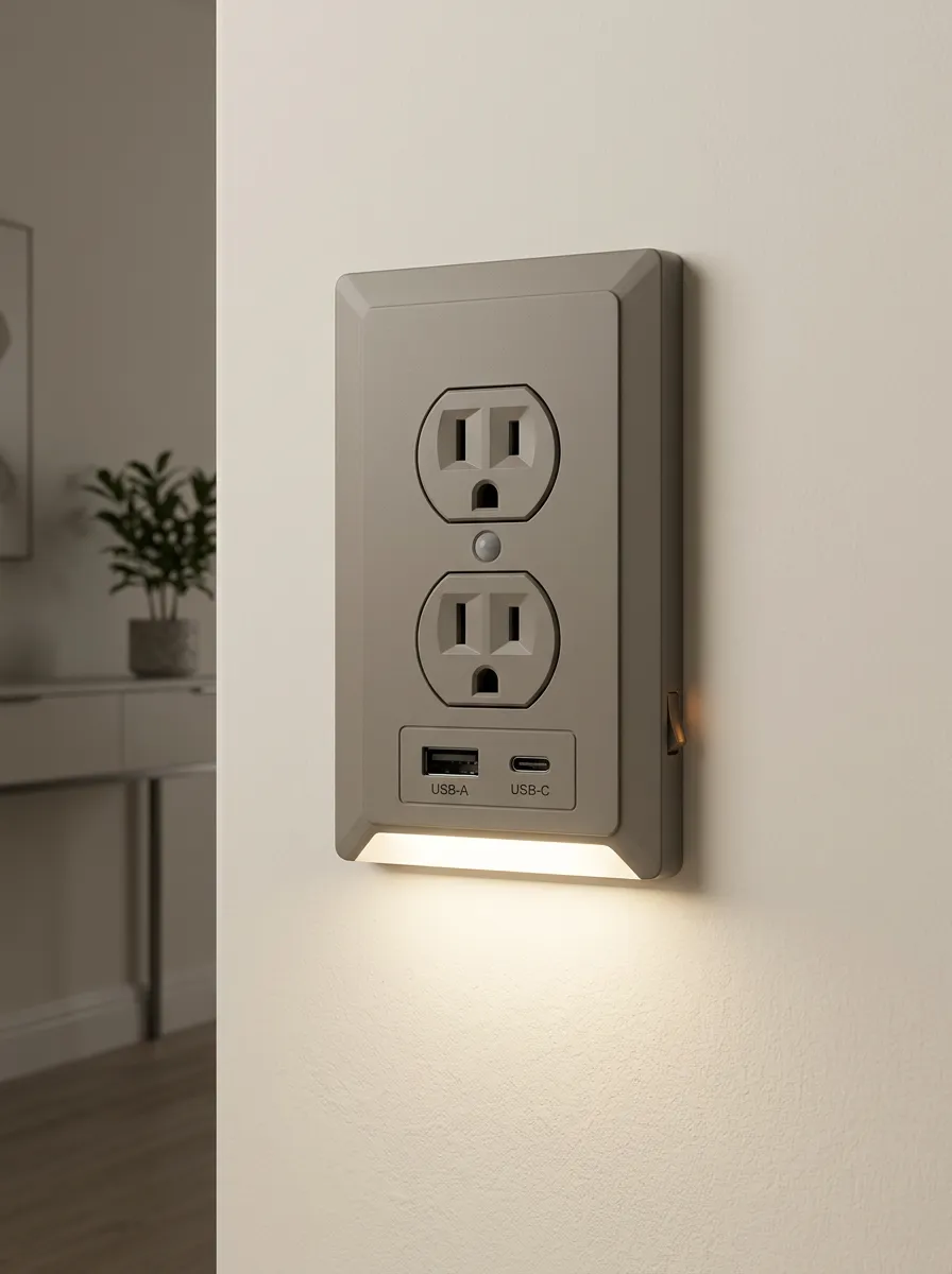 USB-C Sensor Light Modern Minimalist Printed LED Outlet Cover