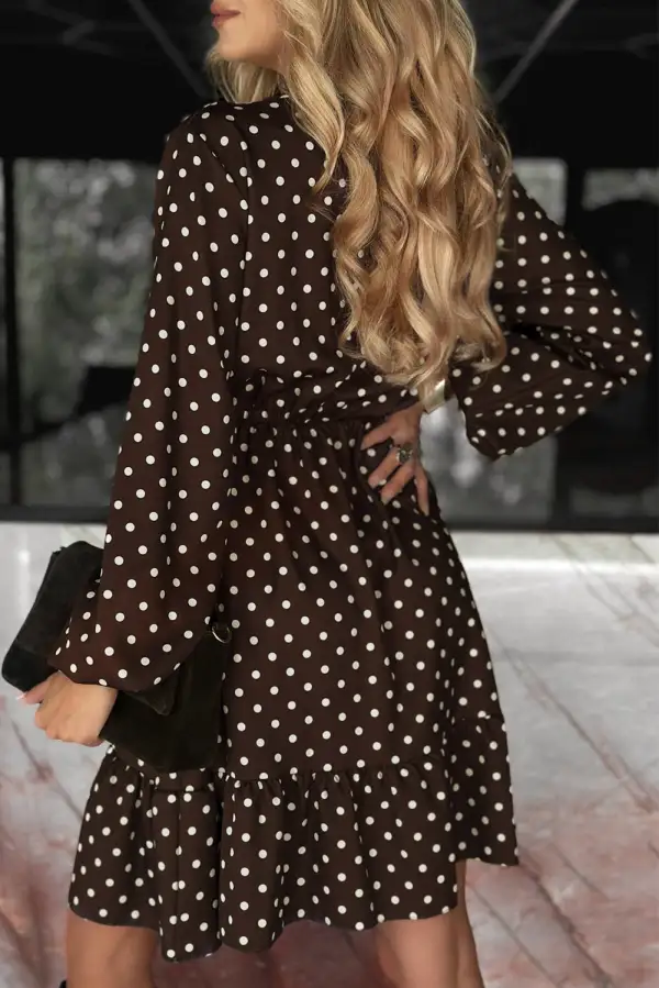 Polka Dot Ruffle Trim Wrap Style Mini Dress