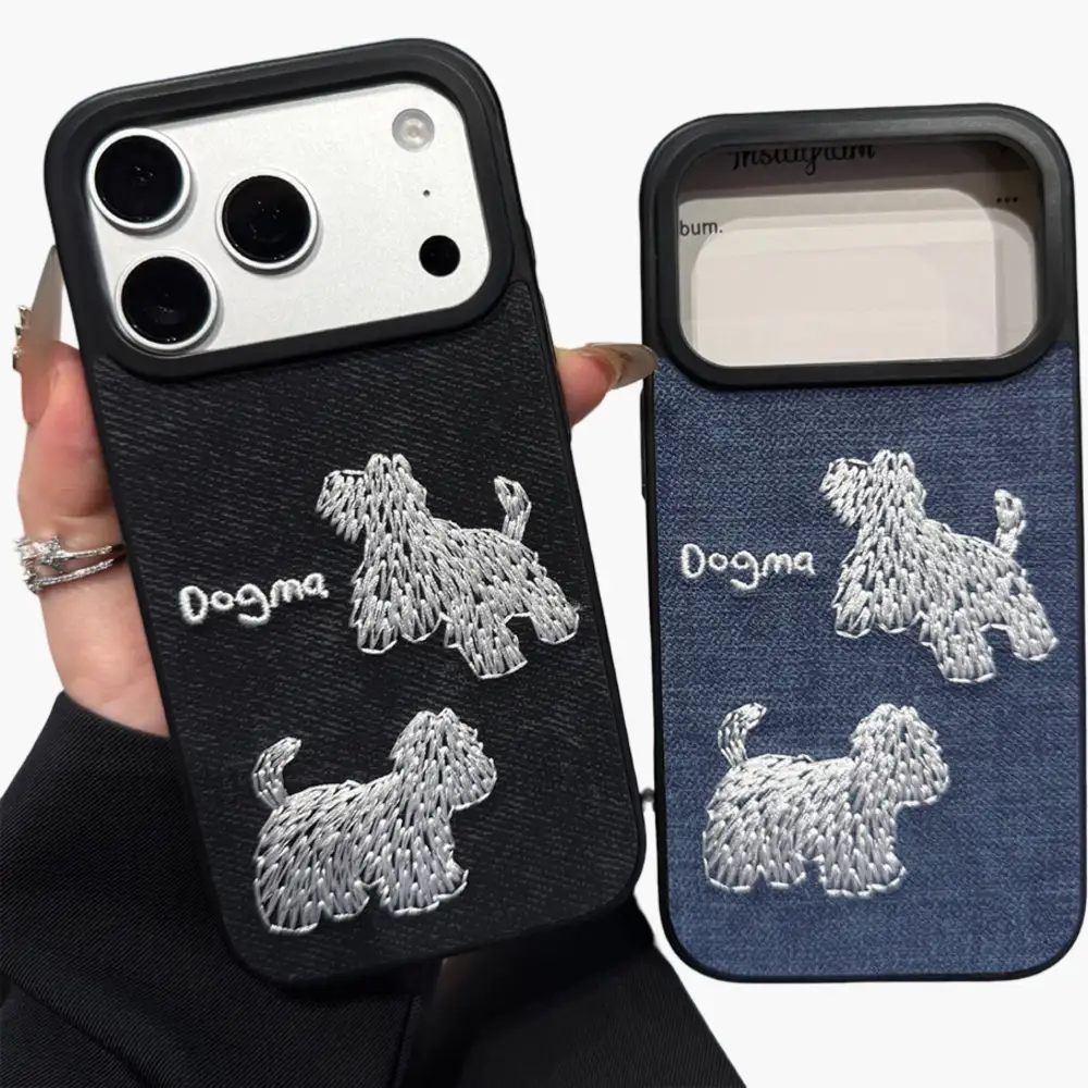 Dog Embroidered Textured Rugged Phone Case
