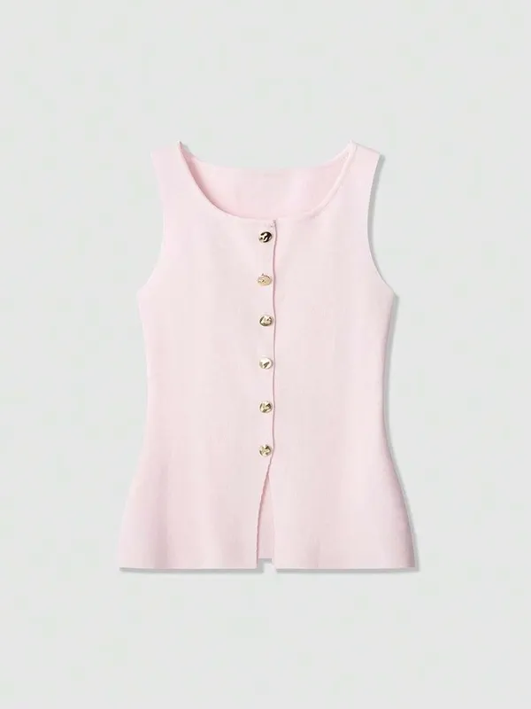 Pink Knit Casual Vest