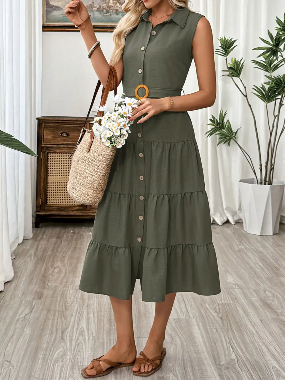 Tiered Sleeveless Midi Dress