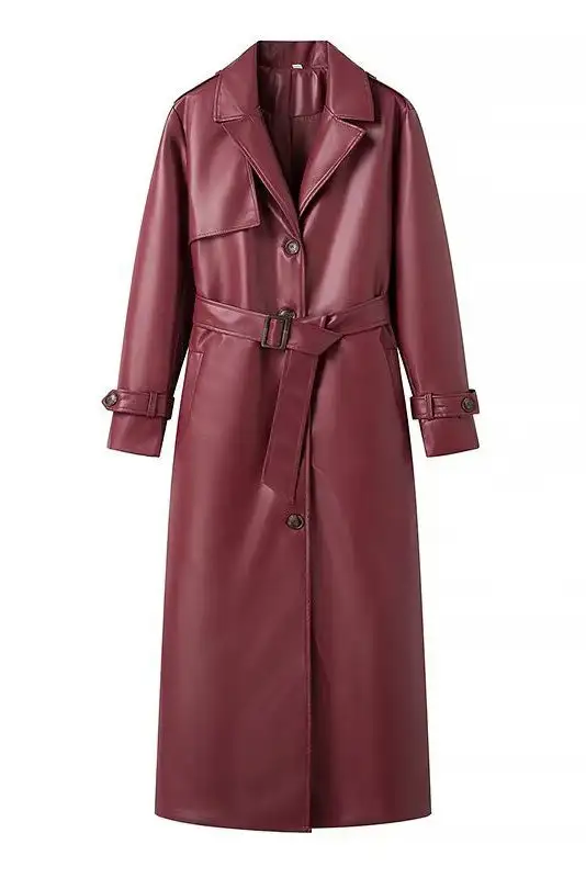 Belted Leather Chic Coat