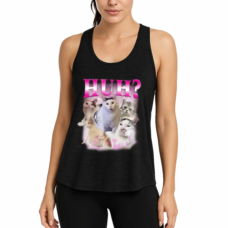 Huh Funny Cat Meme Athletic Tank