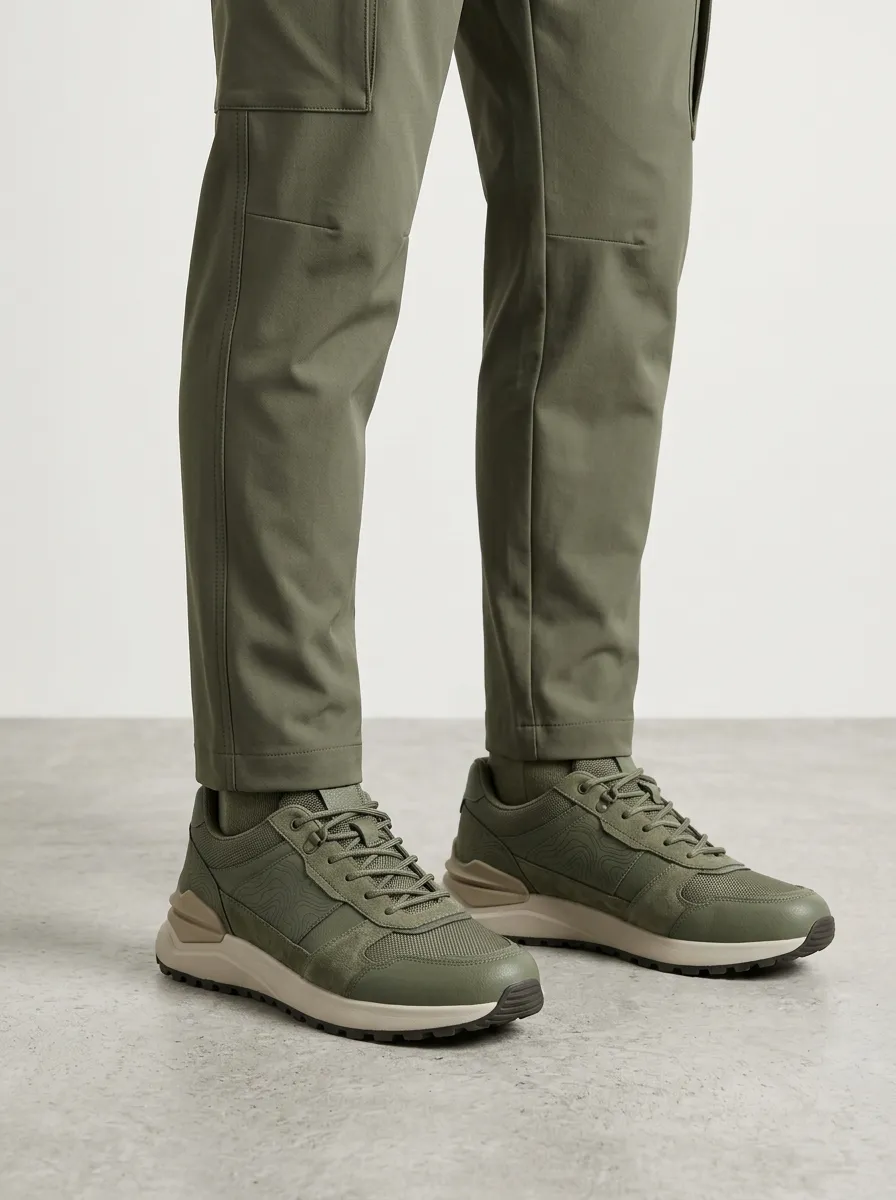 Men's Casual Outdoor Hiking Topographic Map Print Sneakers