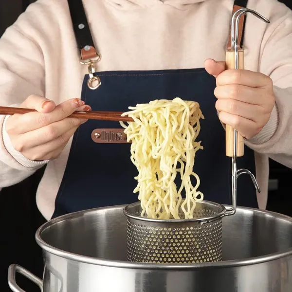 2 Pcs Wooden Handle Pasta Basket