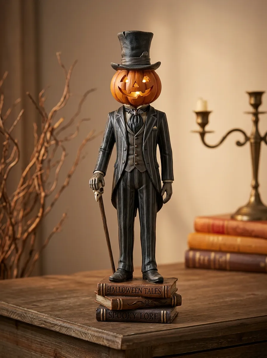 Halloween Pumpkin Head Gentleman LED Resin Statue