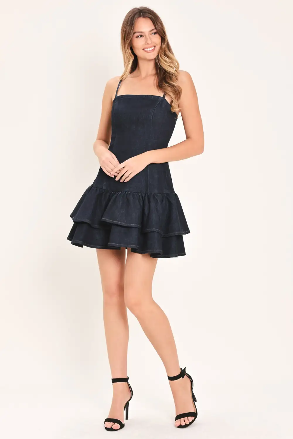 Ruffled Denim Mini Dress