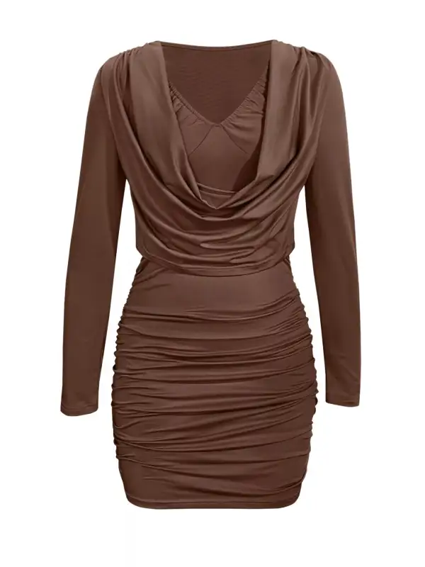 Lightweight Feel V Neck Long Sleeve Mini Dress