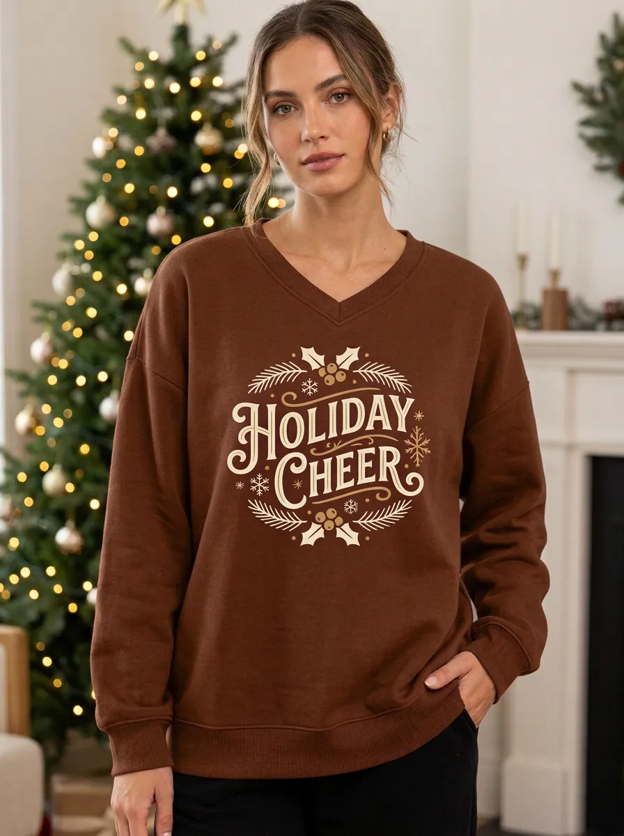 Christmas Holiday Cheer Holly Snowflake Print Sweatshirt