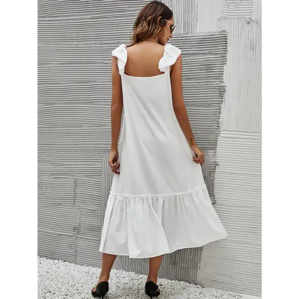 Full Size Ruffled Hem Midi Dress with Cap Sleeves Plus Size