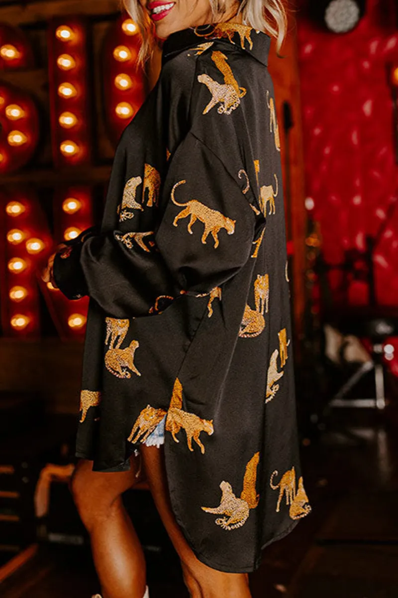 Leopard Print Animal Print Satin Blouse