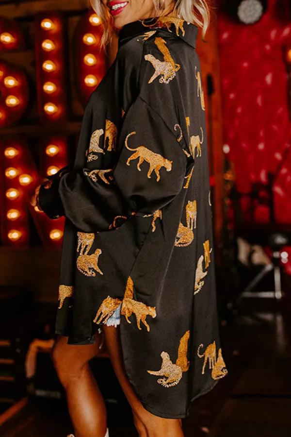 Leopard Print Animal Print Satin Blouse