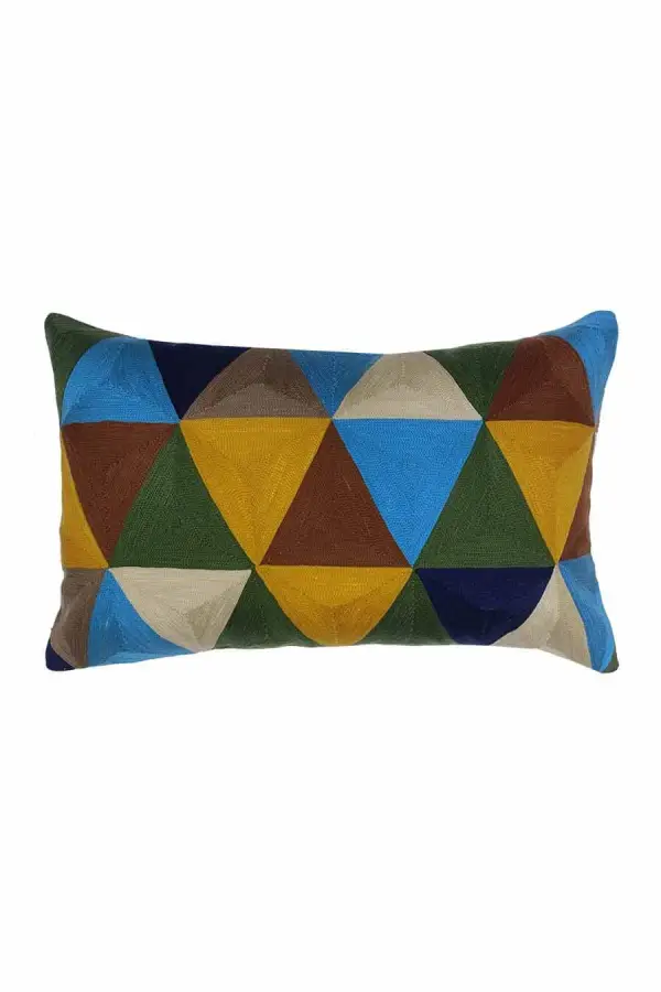 Artisan Detail Hand Embroidered Geometric Abstract Cotton Decorative Cushion Cover