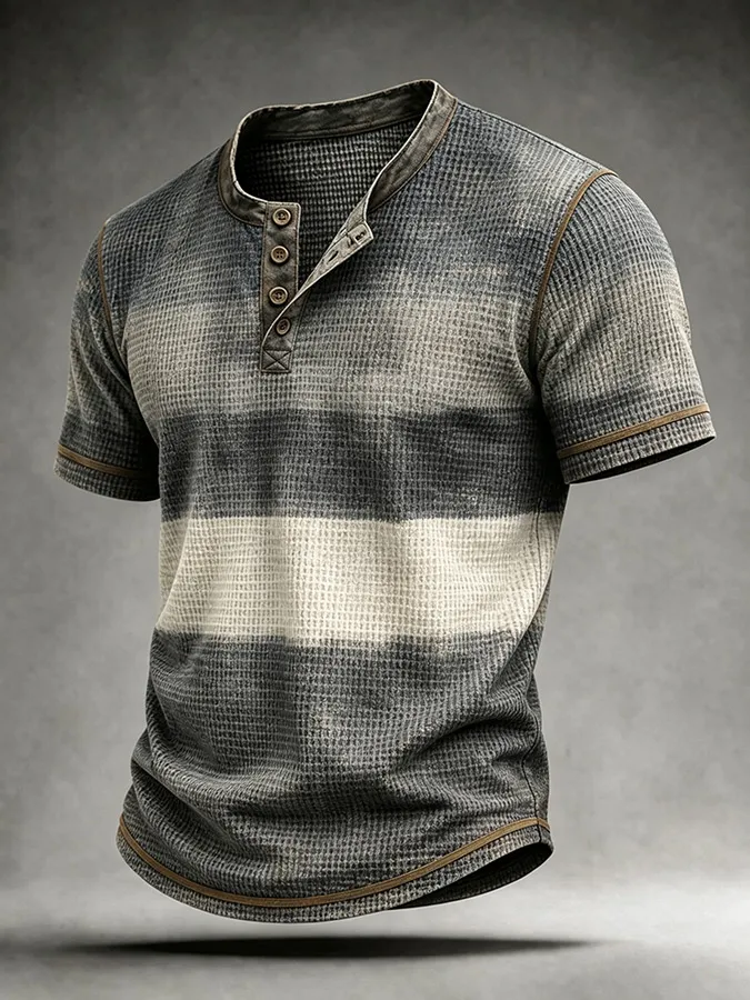 Men'S Gradient Striped Waffle Knit Henry Shirt